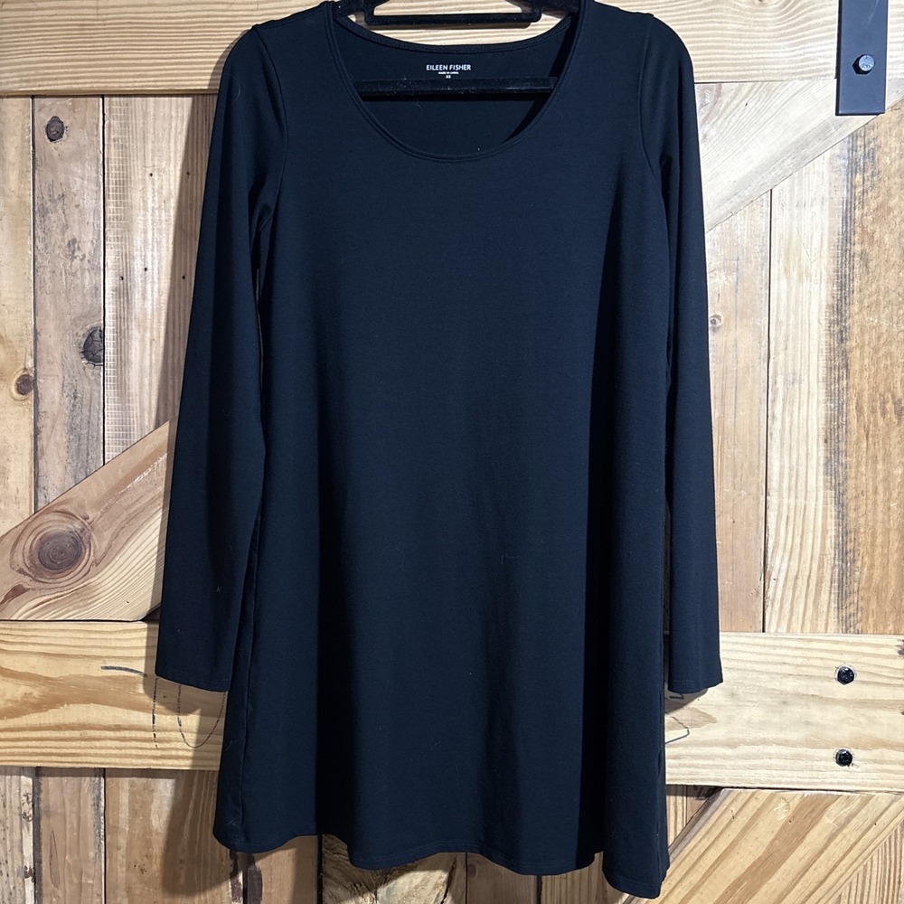 Eileen Fisher Viscose Jersey Dress Size XS Black Long Sleeve Round Neck